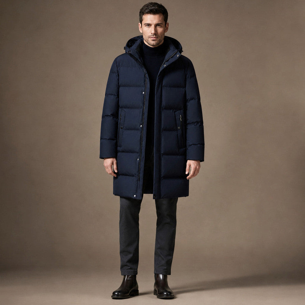 Timothy | Packable Down Coat Hooded Parka in Dark Blue – Premium Editorial