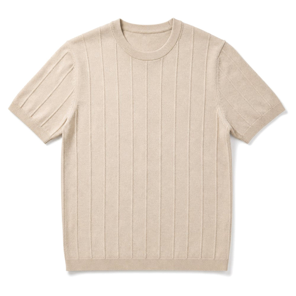 Torven | Fit Shirt Ribbed Crew Neck Tee Vertical Knit Slim Cut Beige – Product Photo