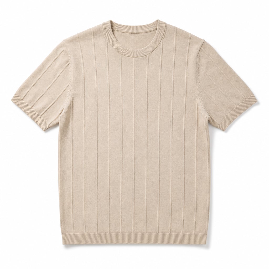 Torven | Fit Shirt Ribbed Crew Neck Tee Vertical Knit Slim Cut Beige – Product Photo