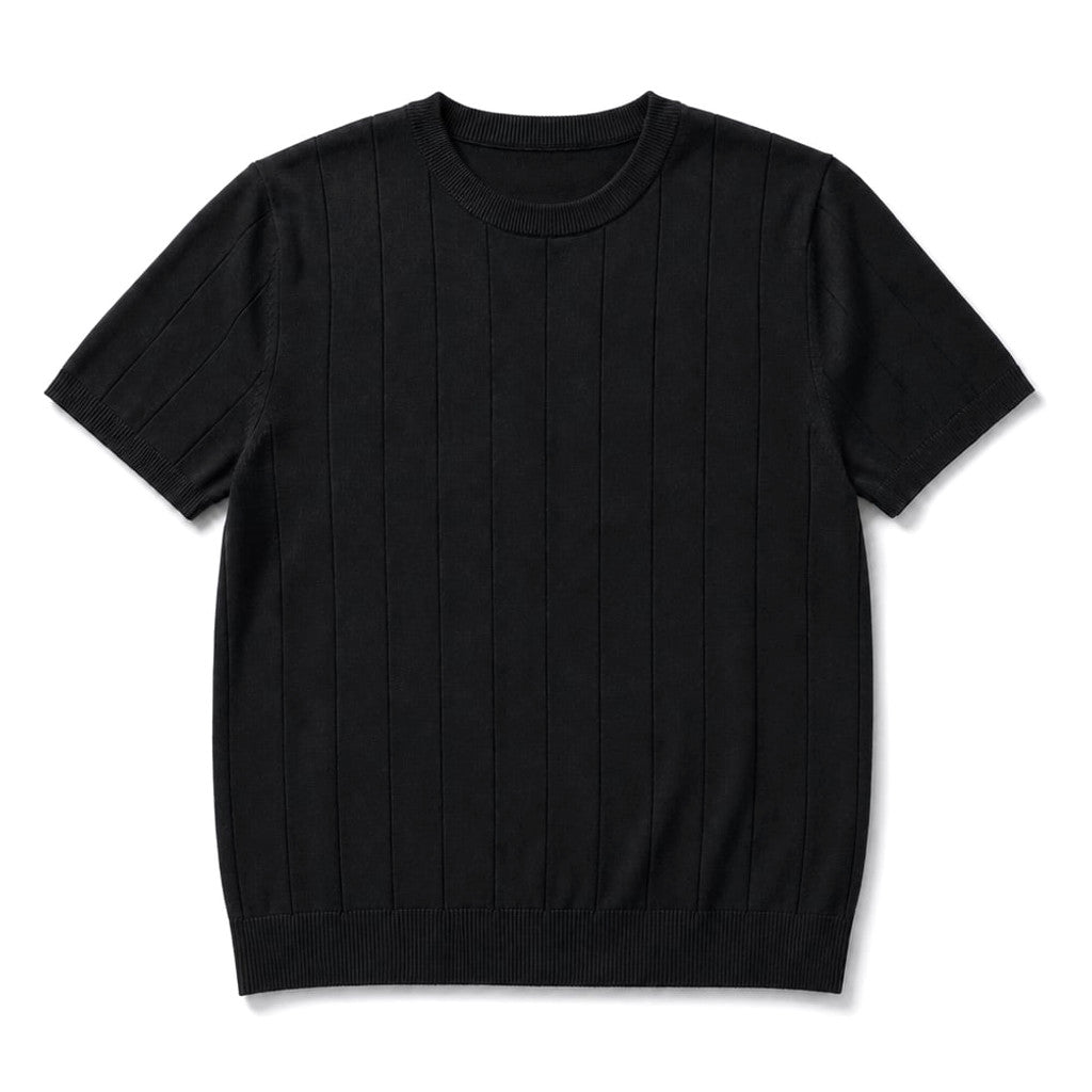 Torven | Fit Shirt Ribbed Crew Neck Tee Vertical Knit Slim Cut Black – Product Photo