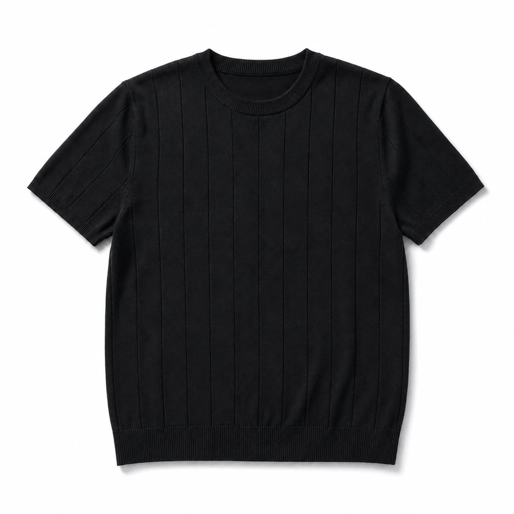 Torven | Fit Shirt Ribbed Crew Neck Tee Vertical Knit Slim Cut Black – Product Photo