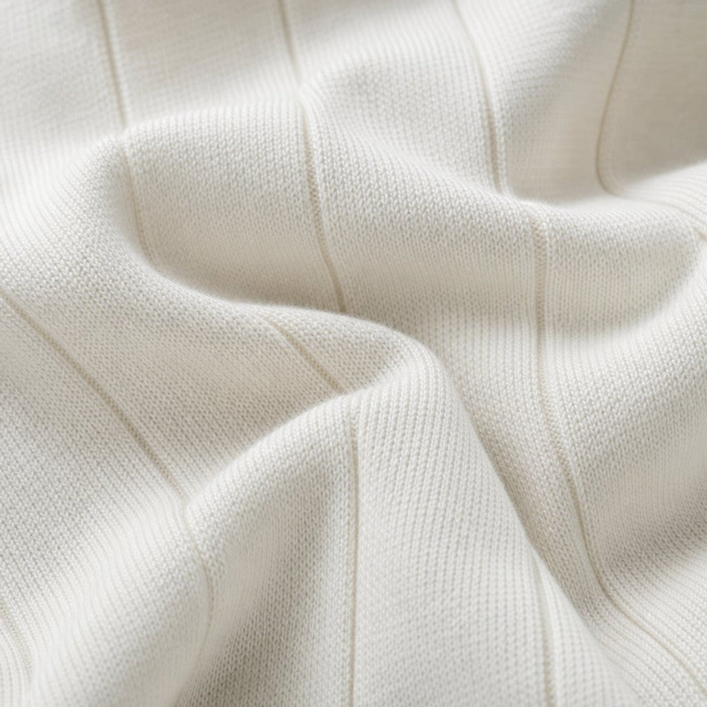 Torven | Fit Shirt Ribbed Crew Neck Tee Vertical Knit Slim Cut Cream – Fabric and Detail Close-Up