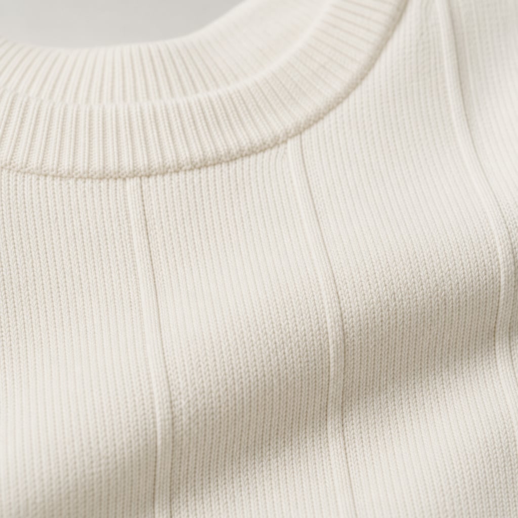 Torven | Fit Shirt Ribbed Crew Neck Tee Vertical Knit Slim Cut Cream – Fabric and Detail Close-Up