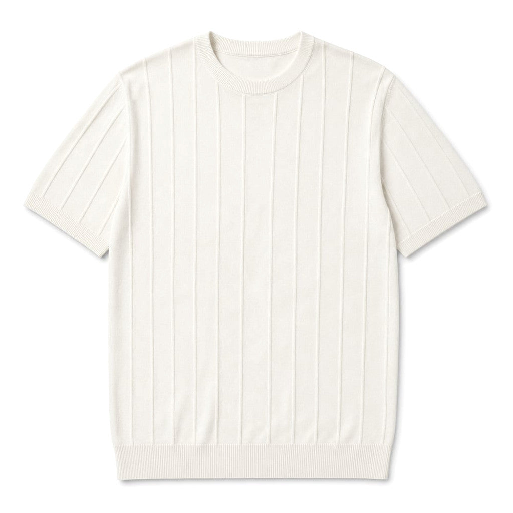 Torven | Fit Shirt Ribbed Crew Neck Tee Vertical Knit Slim Cut Cream – Product Photo