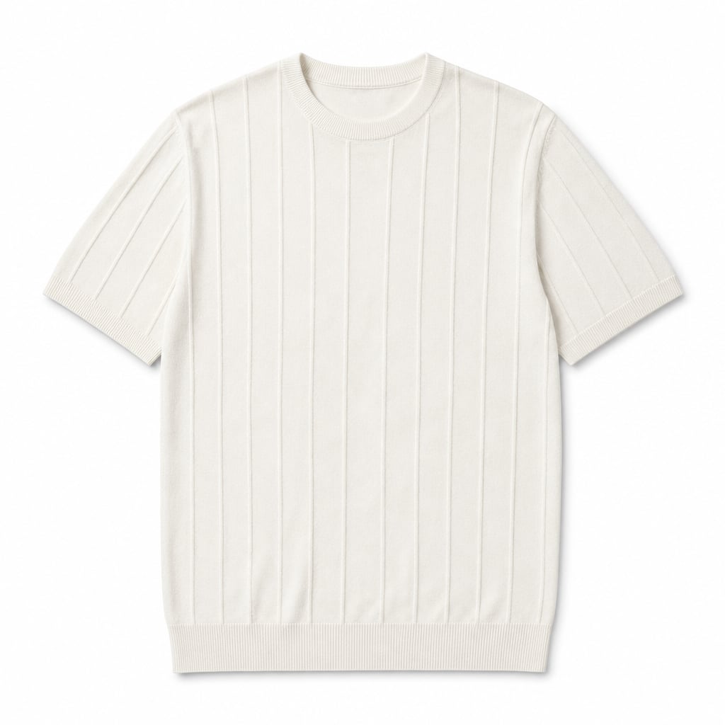 Torven | Fit Shirt Ribbed Crew Neck Tee Vertical Knit Slim Cut Cream – Product Photo