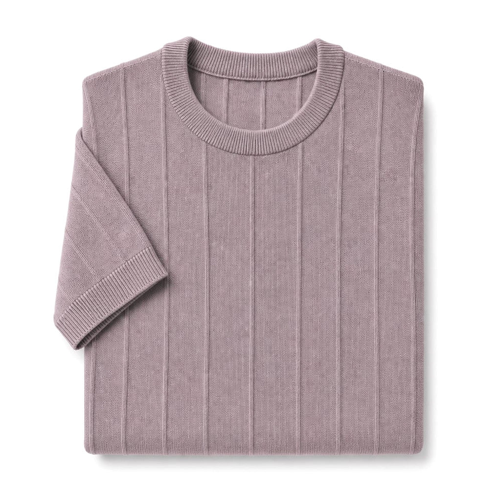 Torven | Fit Shirt Ribbed Crew Neck Tee Vertical Knit Slim Cut Mauve – Product Photo