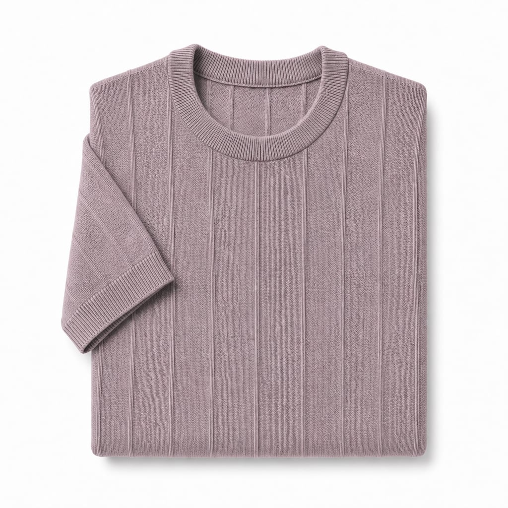 Torven | Fit Shirt Ribbed Crew Neck Tee Vertical Knit Slim Cut Mauve – Product Photo