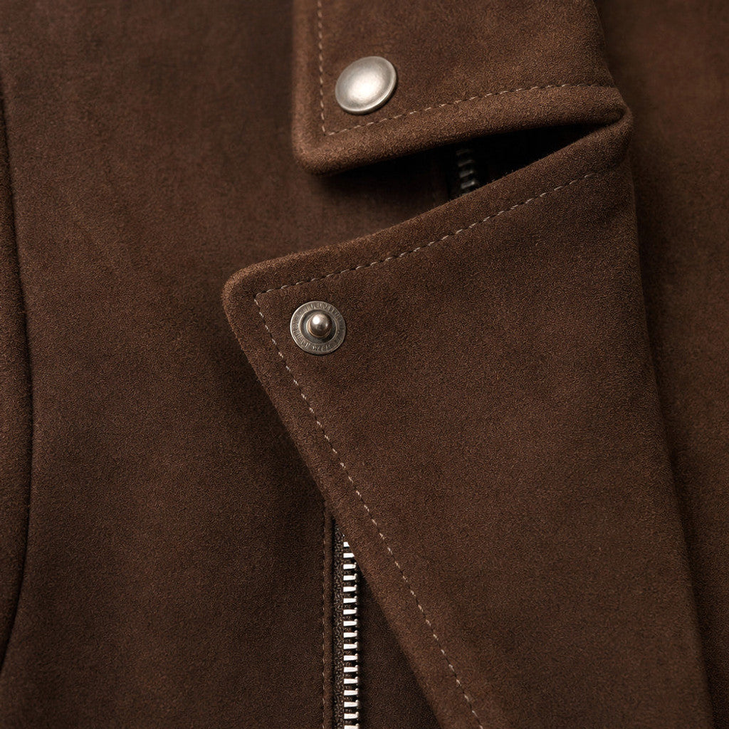 Vandrel | Shearling Biker Jacket Dark Brown – Fabric and Detail Close-Up