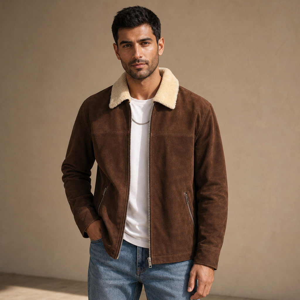 Vandrel | Shearling Biker Jacket Dark Brown – Product Photo