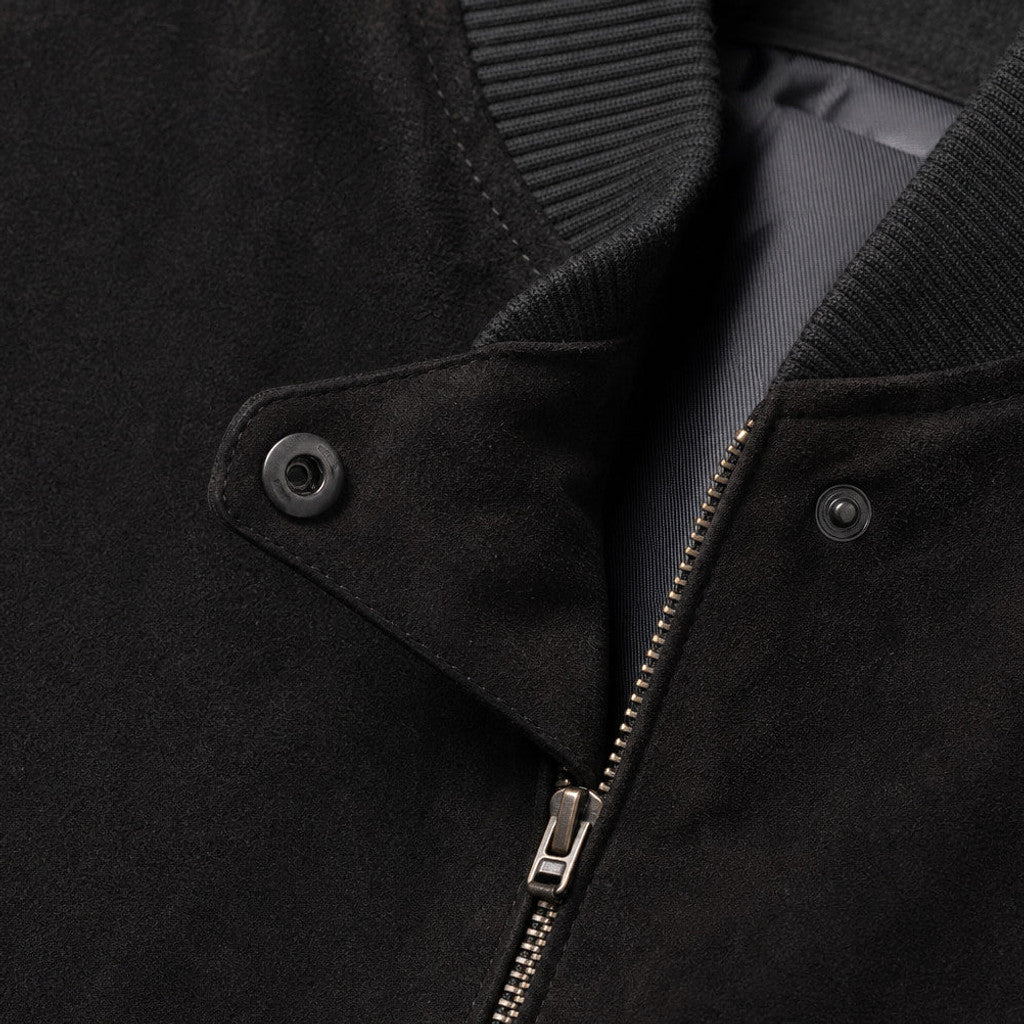 Varlen | Suede Bomber Jacket Rib-Knit Collar Black – Product Photo