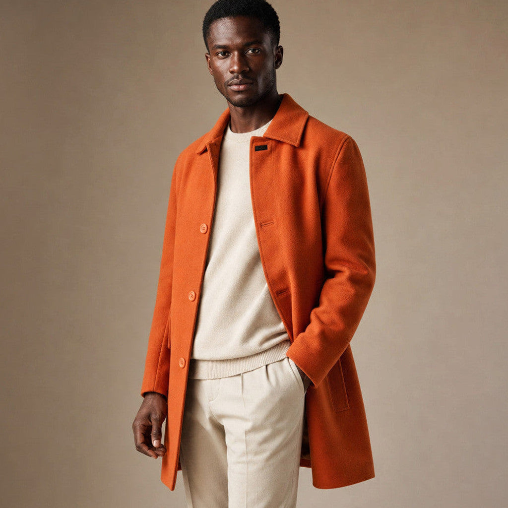Vaughan | Wool Car Coat Single Breasted Burnt Orange – Product Photo