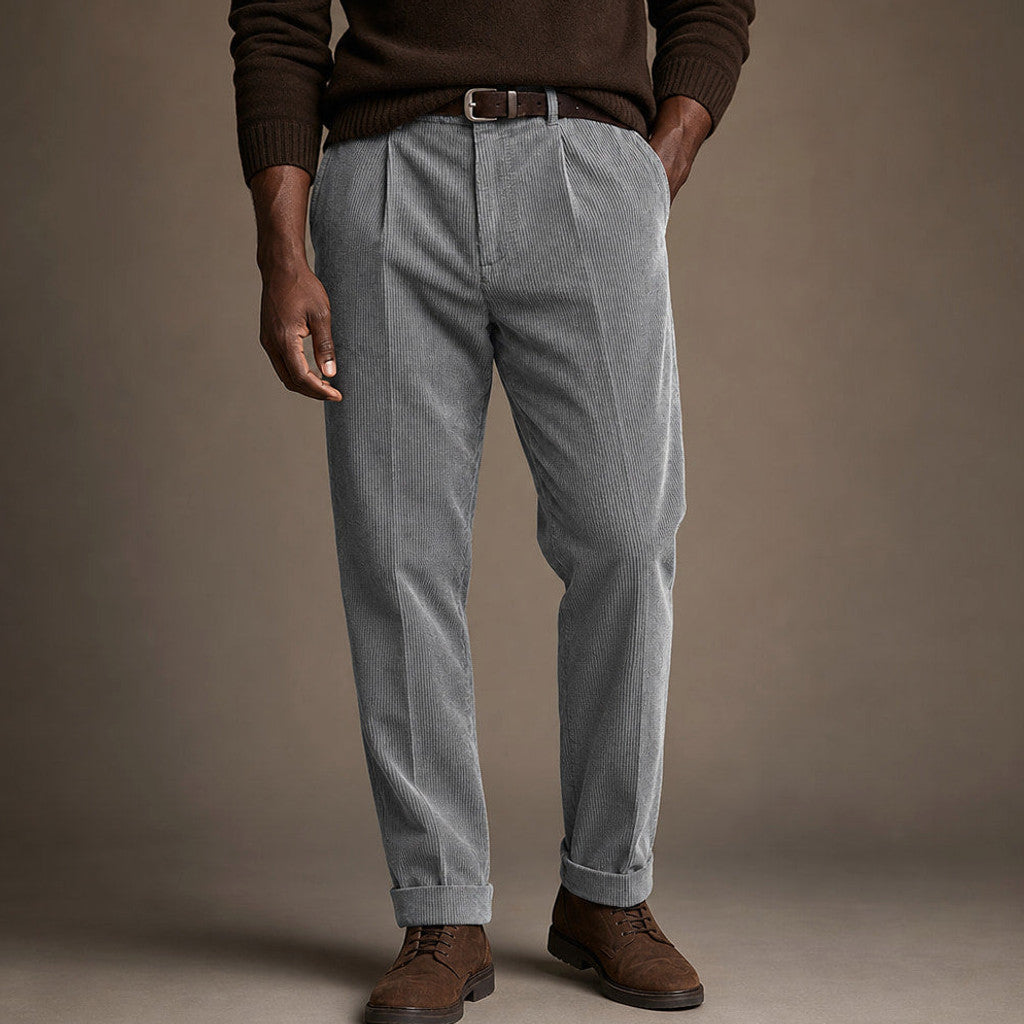 Velcor | Corduroy Trousers Pleated Front in Grey – Premium Editorial