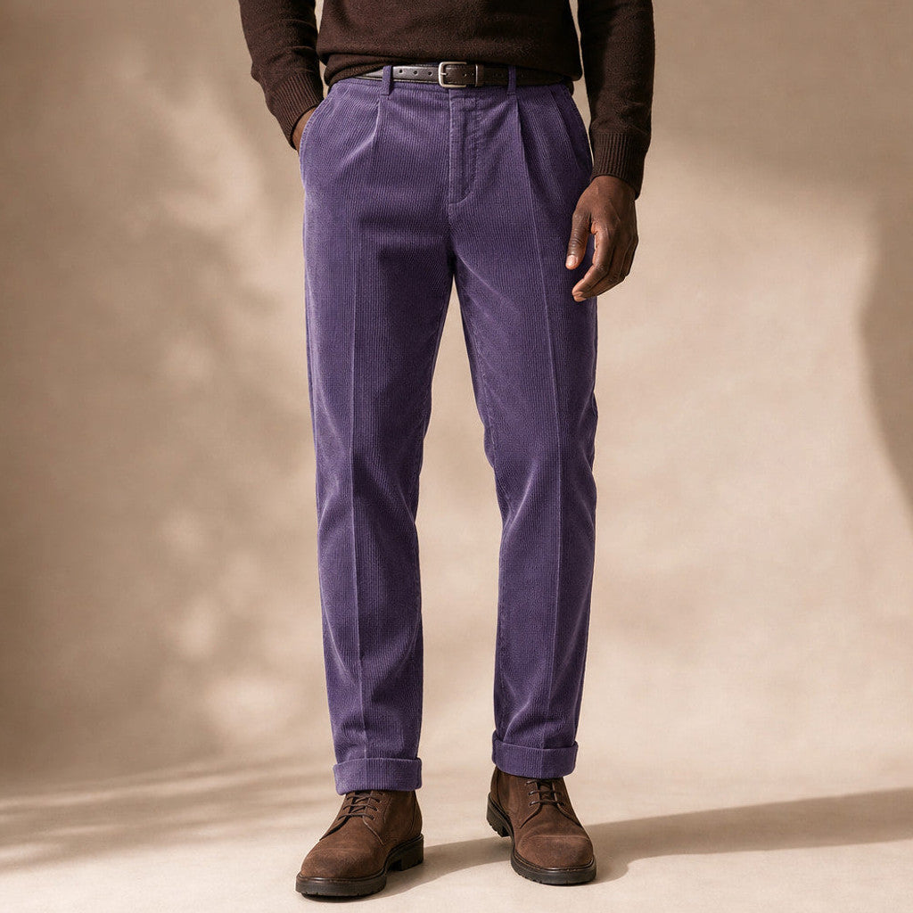 Velcor | Corduroy Trousers Pleated Front in Purple – Premium Editorial