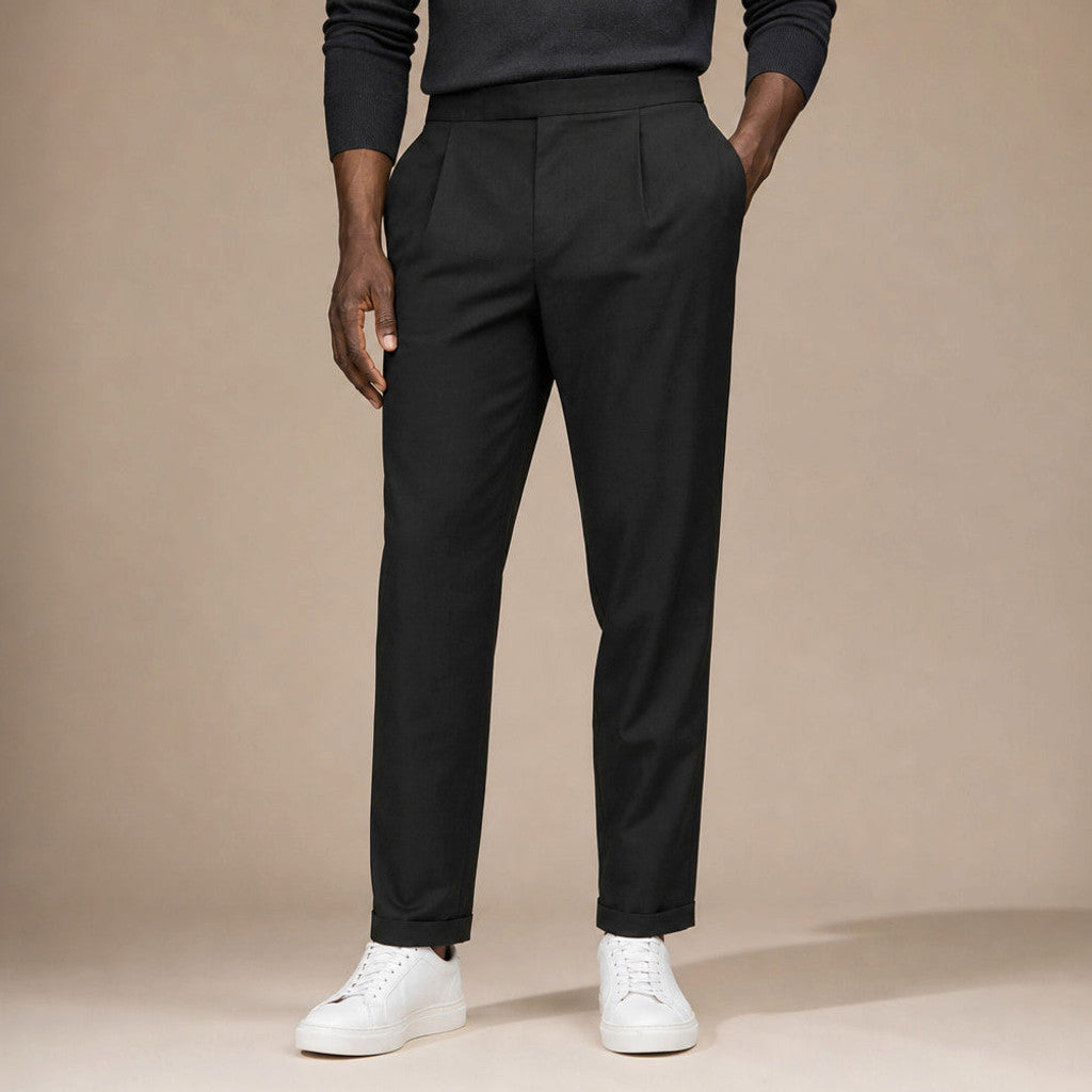 Velden | Dress Trousers Pleated Front Cuffed Hem Black – Product Photo