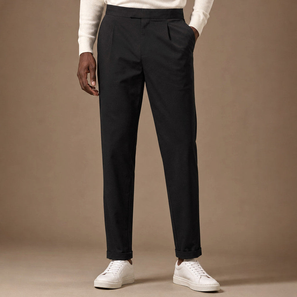 Velden | Dress Trousers Pleated Front Cuffed Hem in Black – Premium Editorial