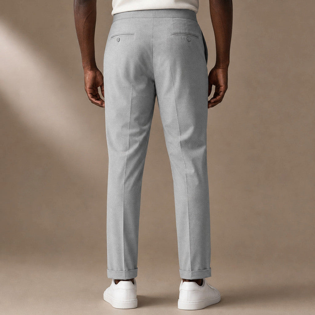 Velden | Dress Trousers Pleated Front Cuffed Hem Light Gray – Full Look