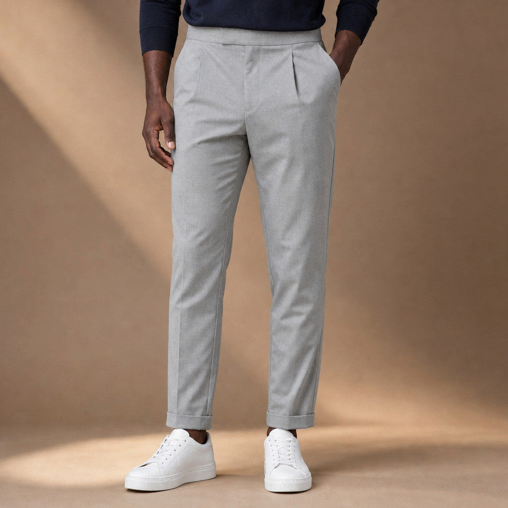 Velden | Dress Trousers Pleated Front Cuffed Hem Light Gray – Product Photo