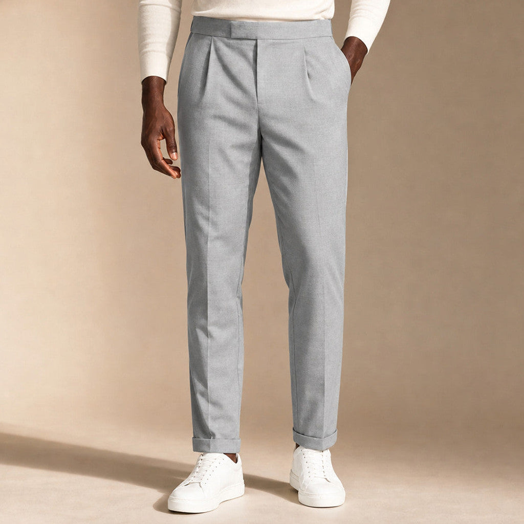 Velden | Dress Trousers Pleated Front Cuffed Hem in Light Gray – Premium Editorial
