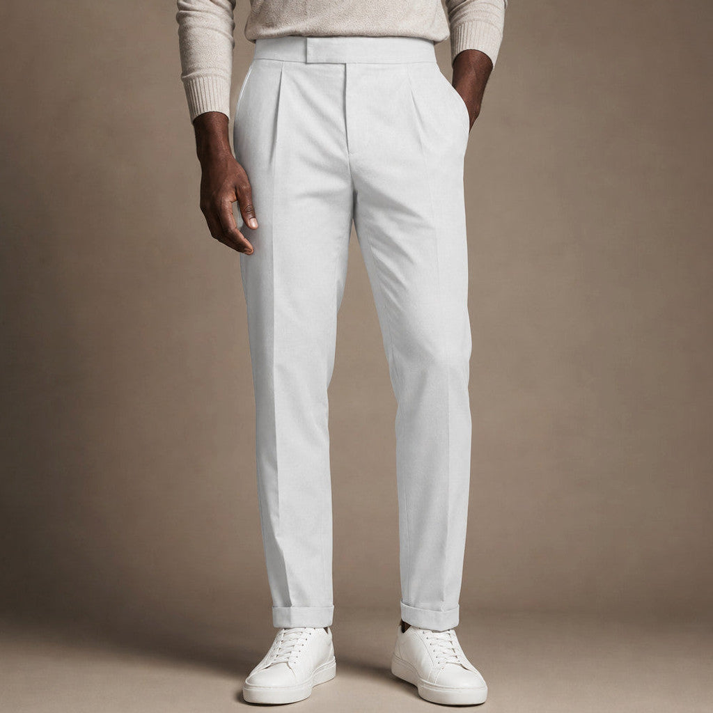 Velden | Dress Trousers Pleated Front Cuffed Hem White – Product Photo