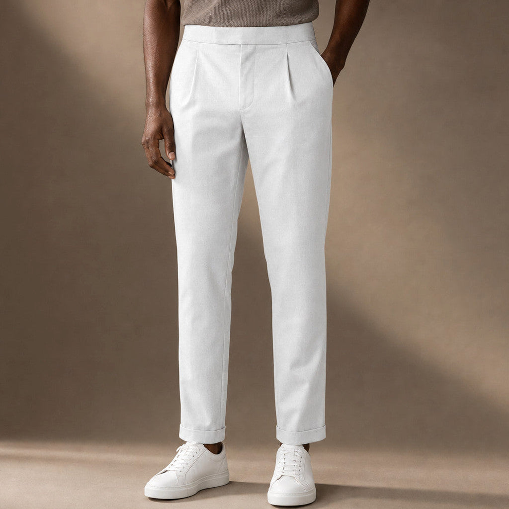 Velden | Dress Trousers Pleated Front Cuffed Hem in White – Premium Editorial