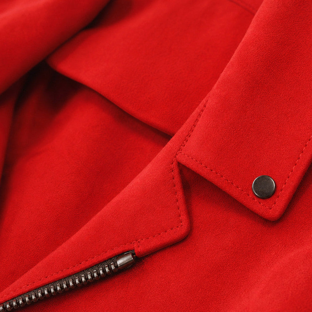 Veldon | Suede Biker Jacket Red – Product Photo