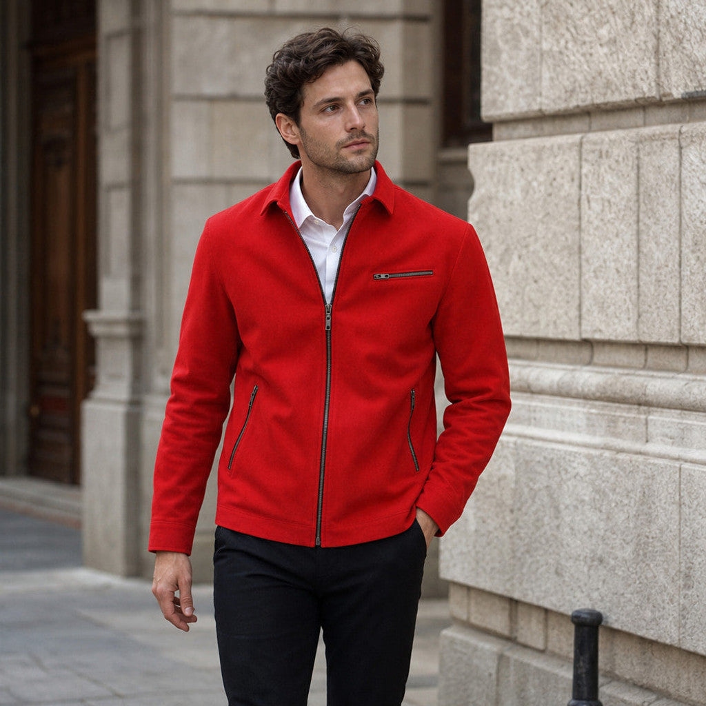 Veldon | Suede Biker Jacket Red – Product Photo