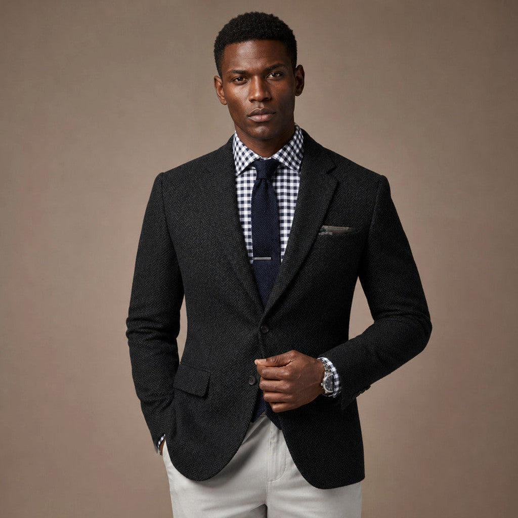 Veldran | Herringbone Blazer Slim Fit Black – Product Photo