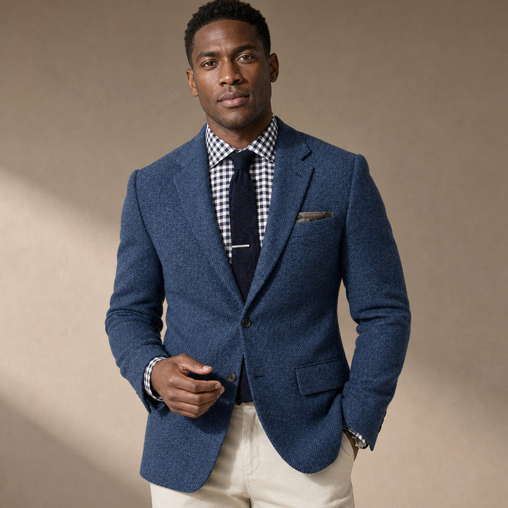 Veldran | Herringbone Blazer Slim Fit Blue – Product Photo