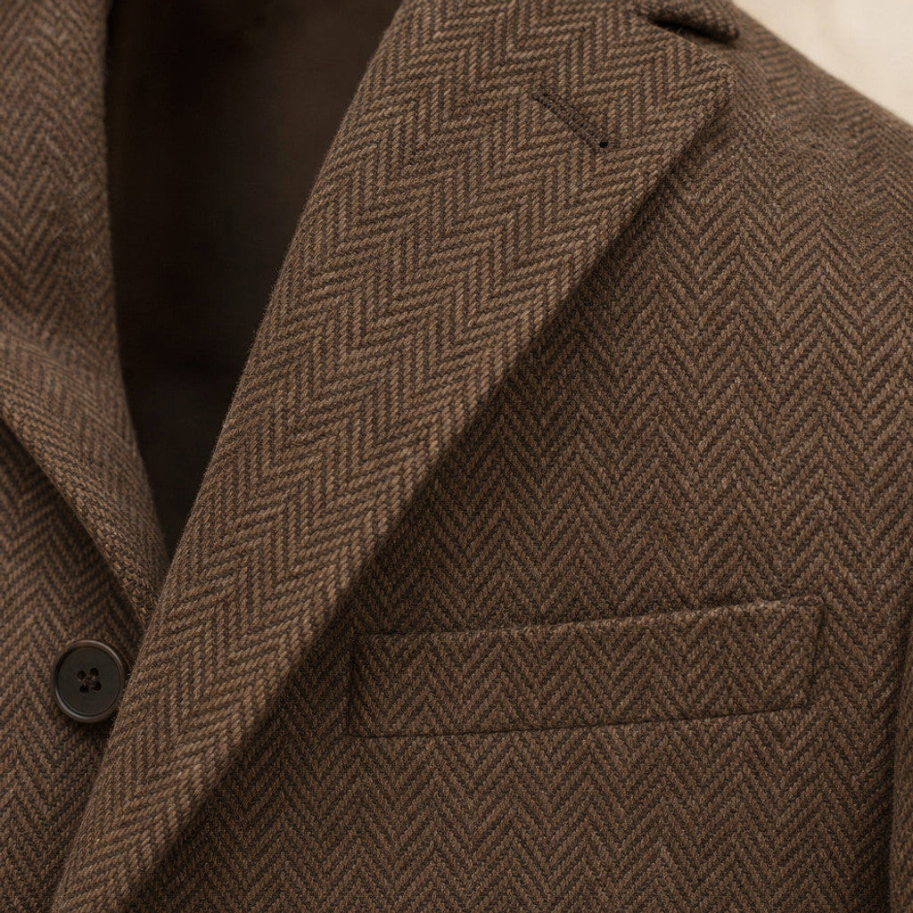 Veldran | Herringbone Blazer Slim Fit Brown – Fabric and Detail Close-Up