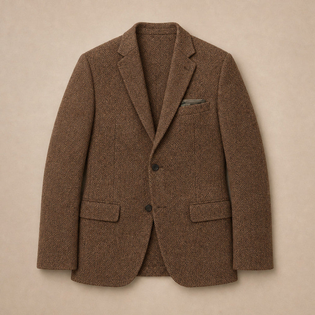 Veldran | Herringbone Blazer Slim Fit Brown – Flat Lay Product Photo