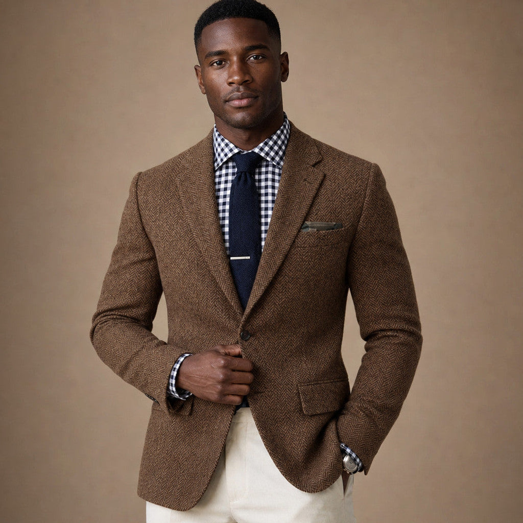 Veldran | Herringbone Blazer Slim Fit Brown – Product Photo