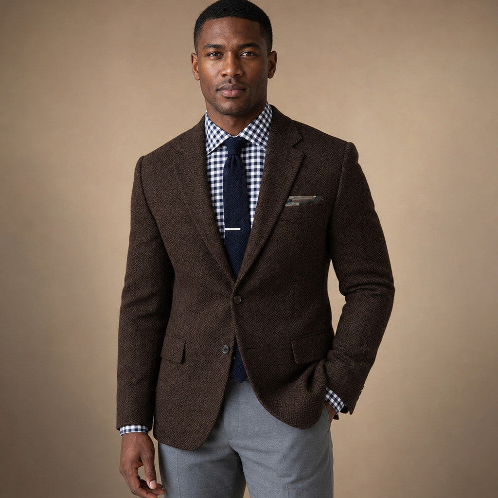 Veldran | Herringbone Blazer Slim Fit in Coffee – Premium Editorial