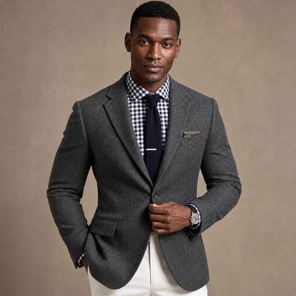 Veldran | Herringbone Blazer Slim Fit in Dark Gray – Premium Editorial