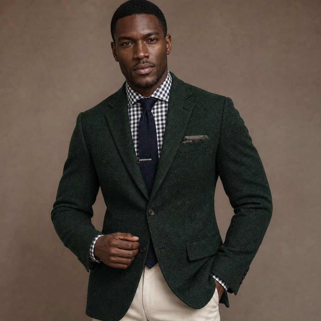 Veldran | Herringbone Blazer Slim Fit Dark Green – Product Photo
