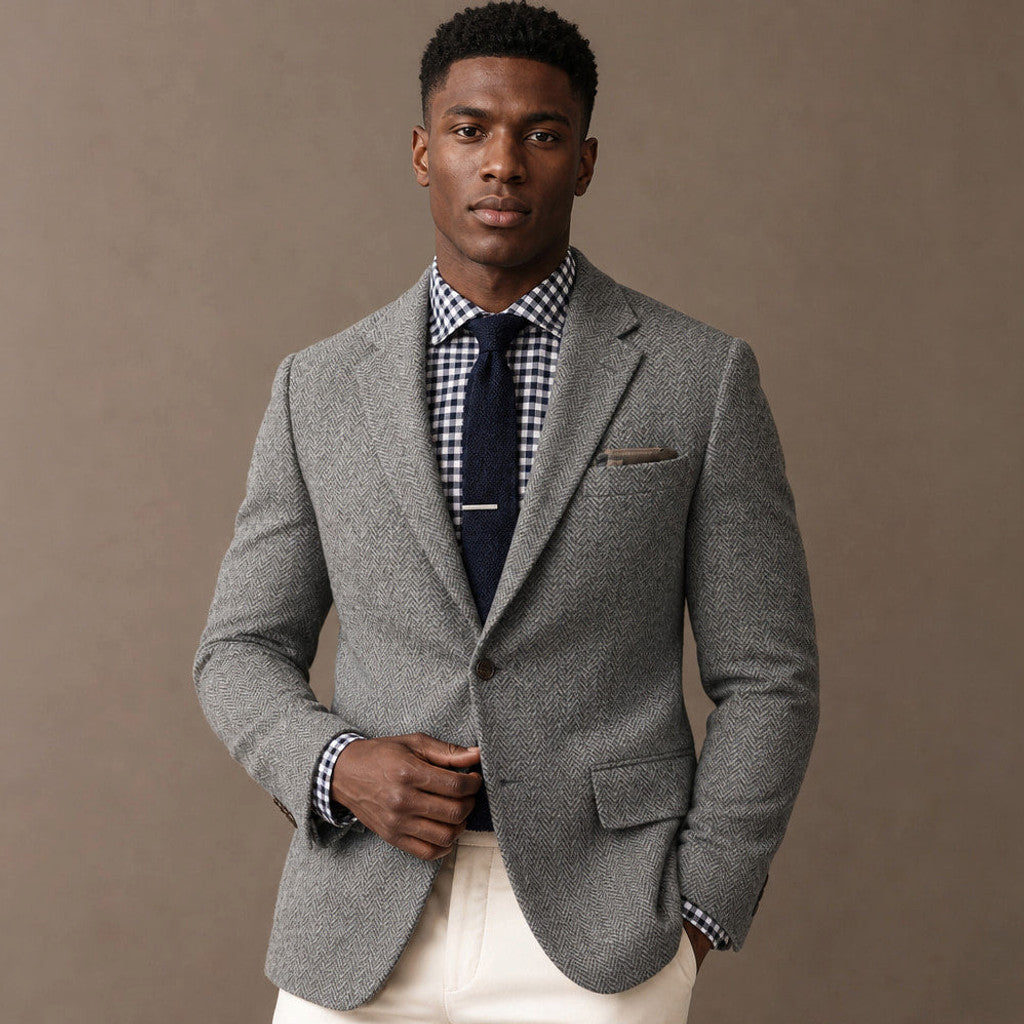 Veldran | Herringbone Blazer Slim Fit Grey – Product Photo