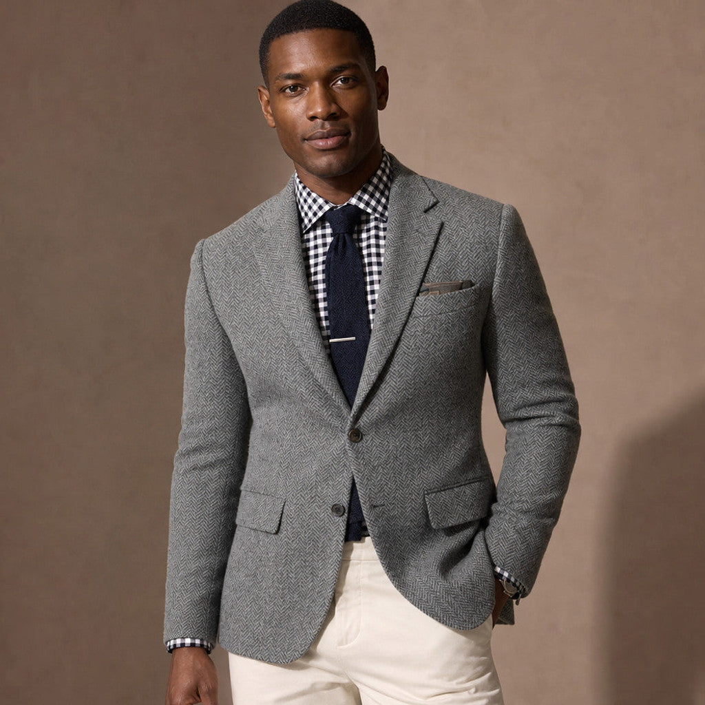 Veldran | Herringbone Blazer Slim Fit in Grey – Premium Editorial