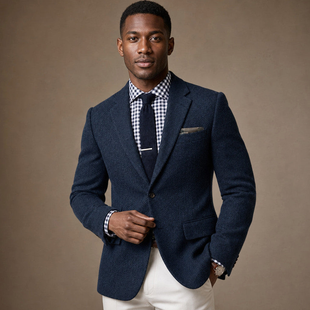 Veldran | Herringbone Blazer Slim Fit Navy – Product Photo