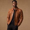 Veldric | Leather Trucker Jacket Sheepskin Sienna Brown – Product Photo