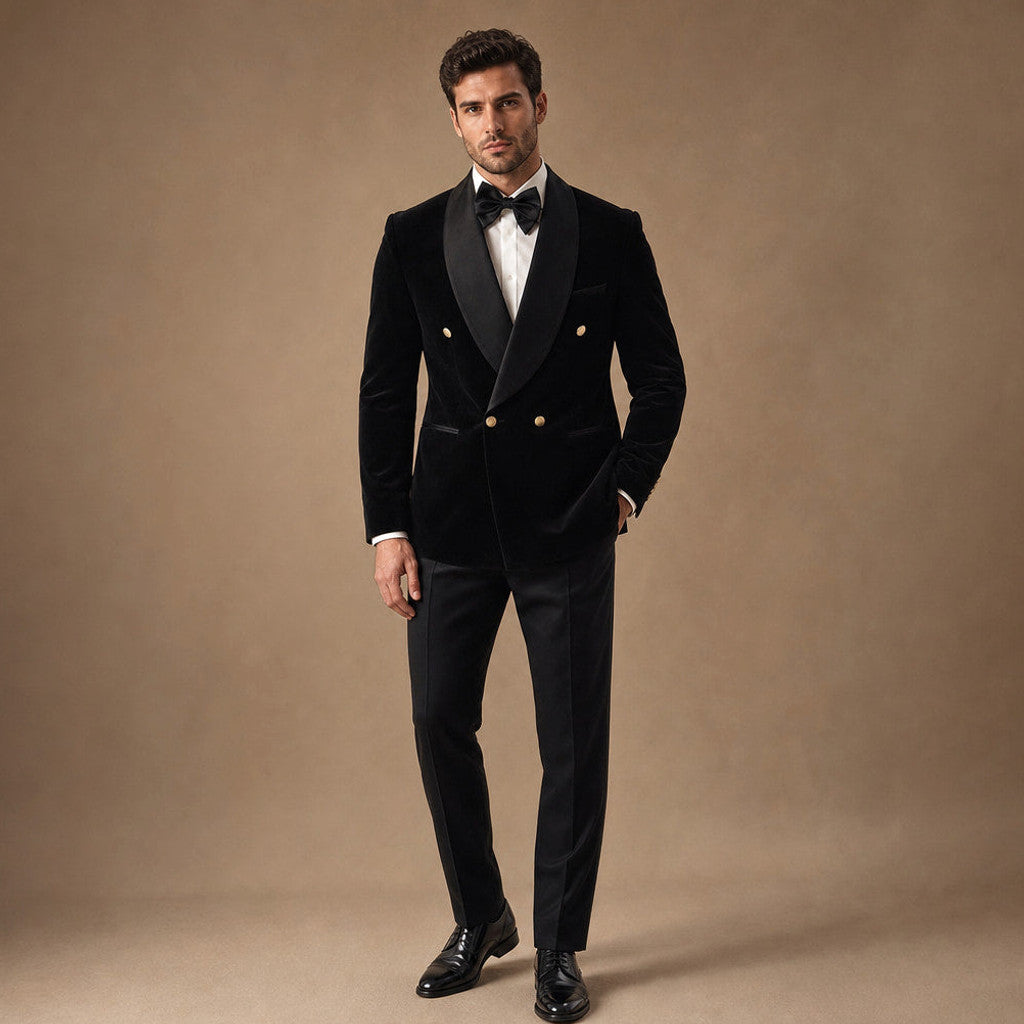 Velmar | Velvet Tuxedo Jacket Shawl Lapel Double Breasted in Black – Premium Editorial