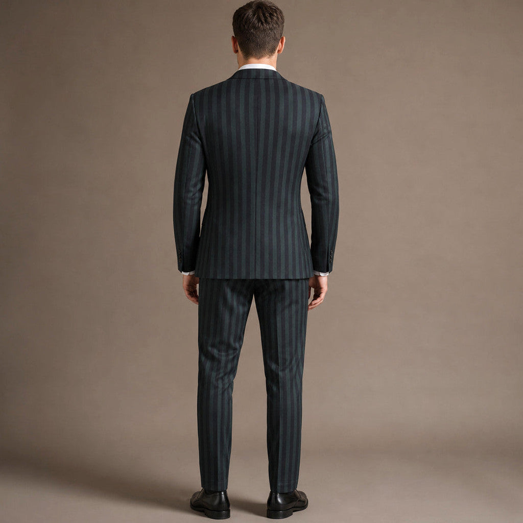 Velmont | Three Piece Suit Peak Lapel Green Green – Side Angle View