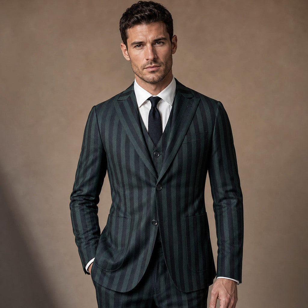 Velmont | Three Piece Suit Peak Lapel Green Green – Full Look