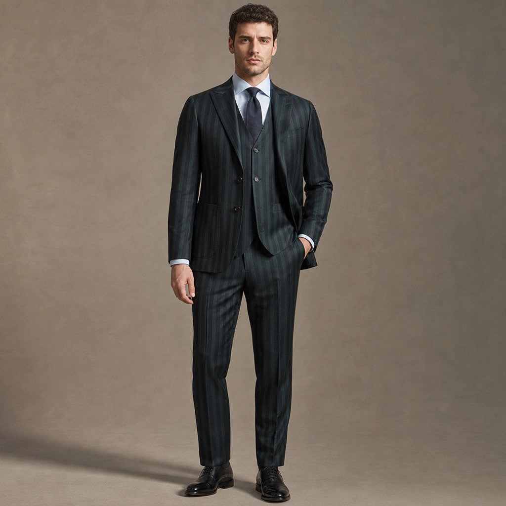 Velmont | Three Piece Suit Peak Lapel Green in Green – Premium Editorial