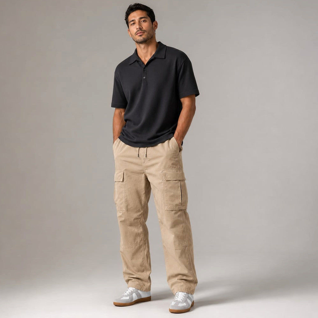 Velnax | Cargo Pants Relaxed Straight-Leg Utility Trouser Beige – Product Photo