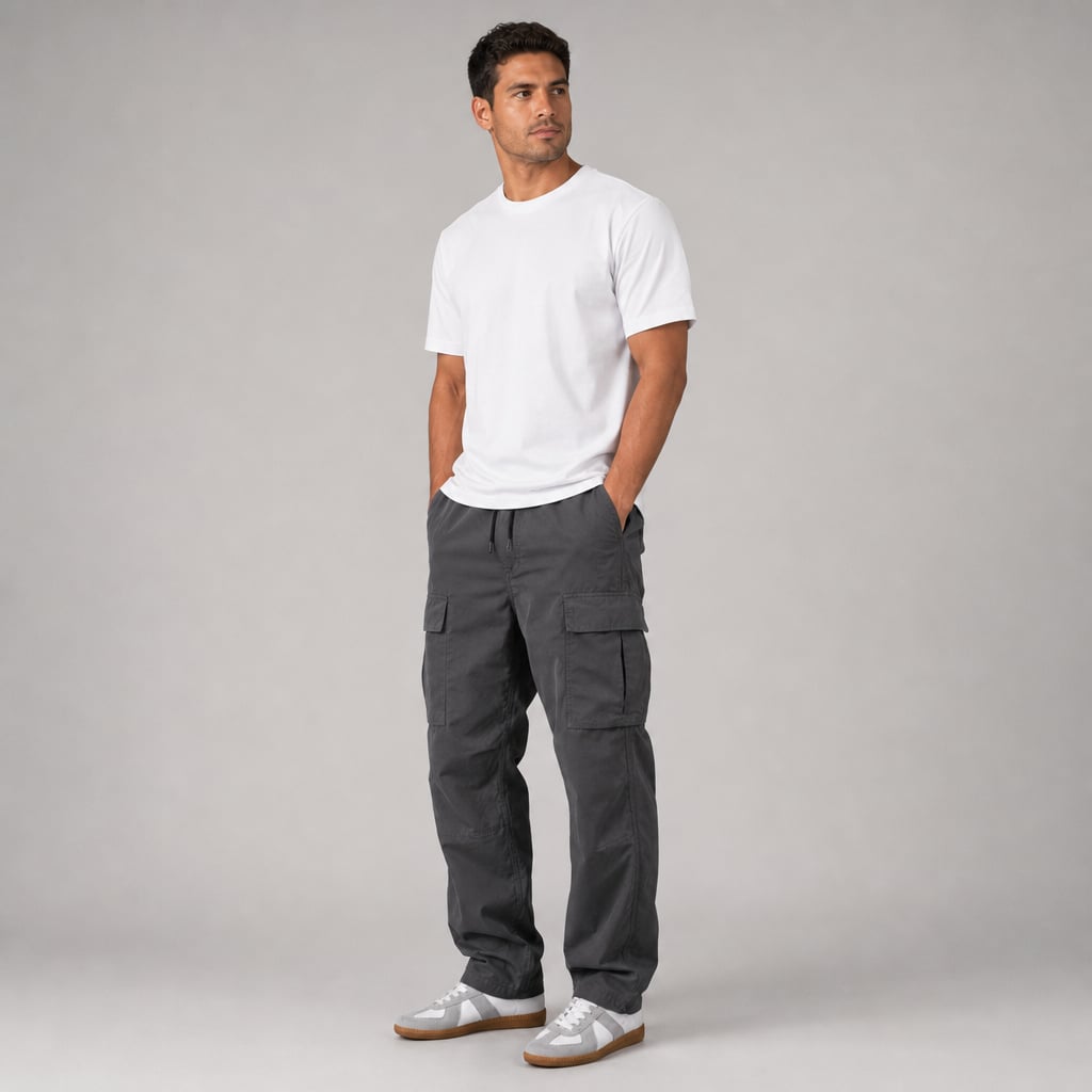 Velnax | Cargo Pants Relaxed Straight-Leg Utility Trouser Gray – Side Angle View
