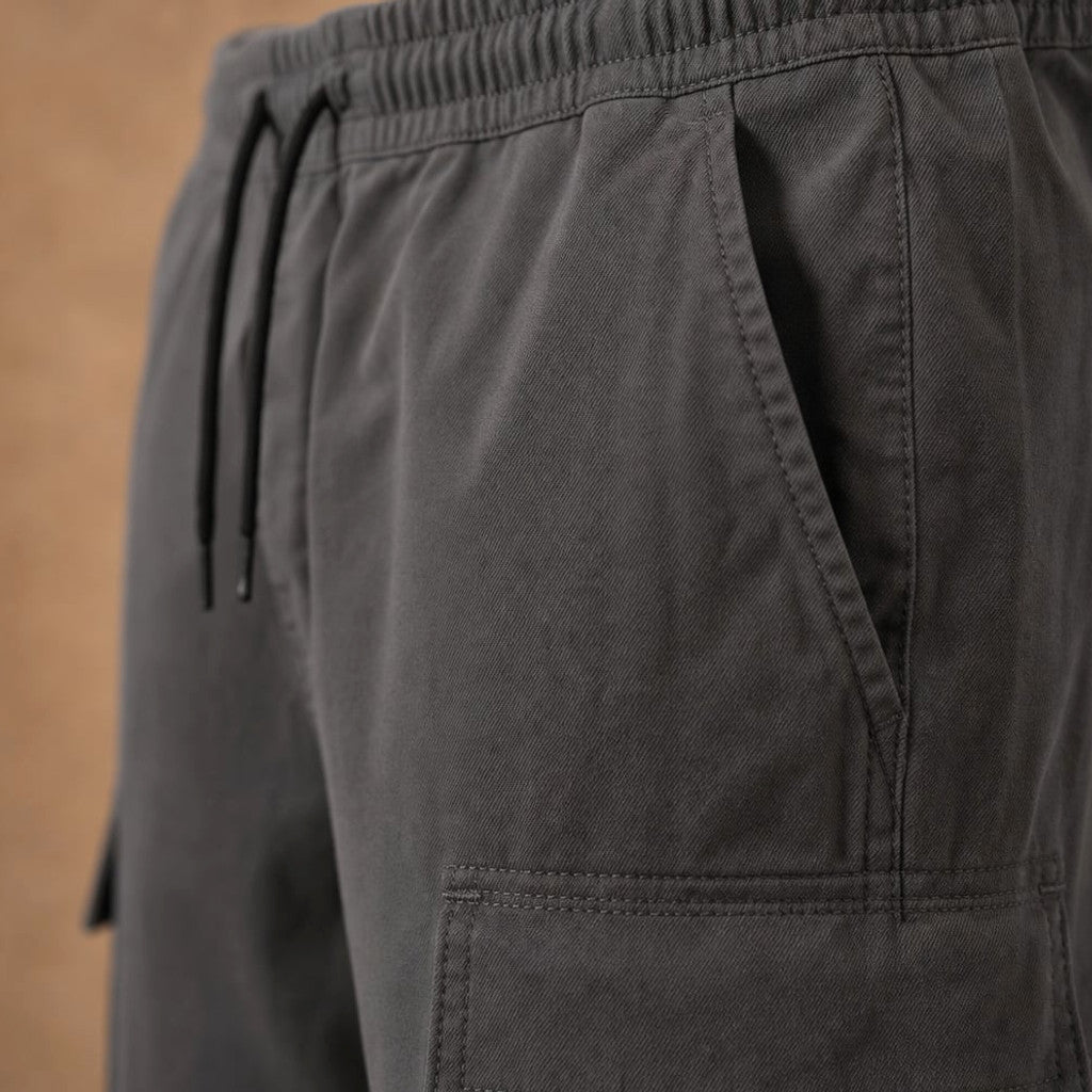 Velnax | Cargo Pants Relaxed Straight-Leg Utility Trouser Gray – Fabric and Detail Close-Up