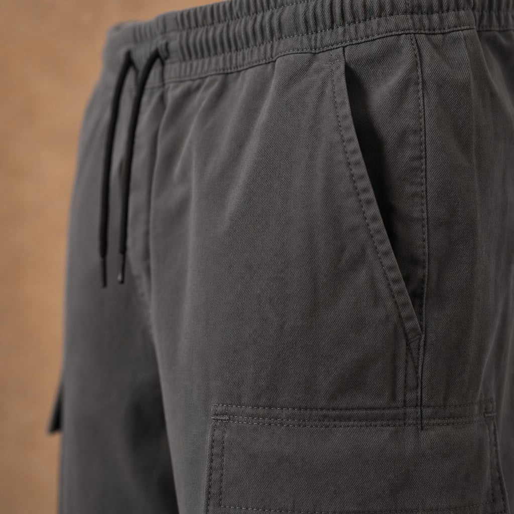 Velnax | Cargo Pants Relaxed Straight-Leg Utility Trouser Gray – Fabric and Detail Close-Up