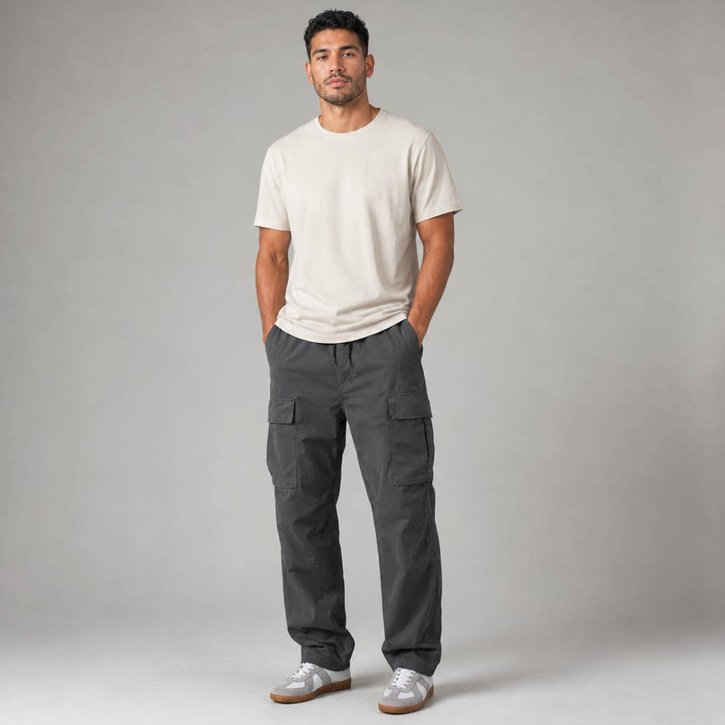 Velnax | Cargo Pants Relaxed Straight-Leg Utility Trouser in Gray – Tomosino Premium Menswear