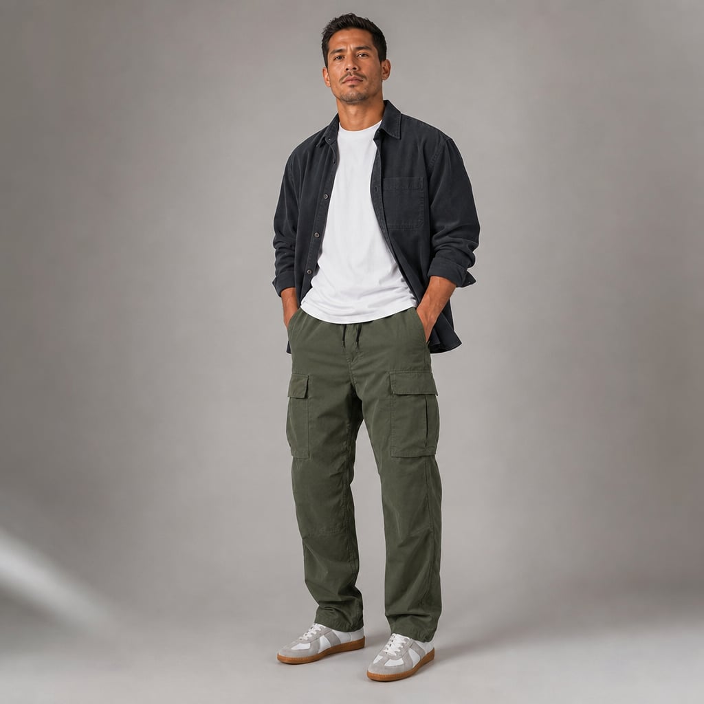 Velnax | Cargo Pants Relaxed Straight-Leg Utility Trouser Green – Product Photo