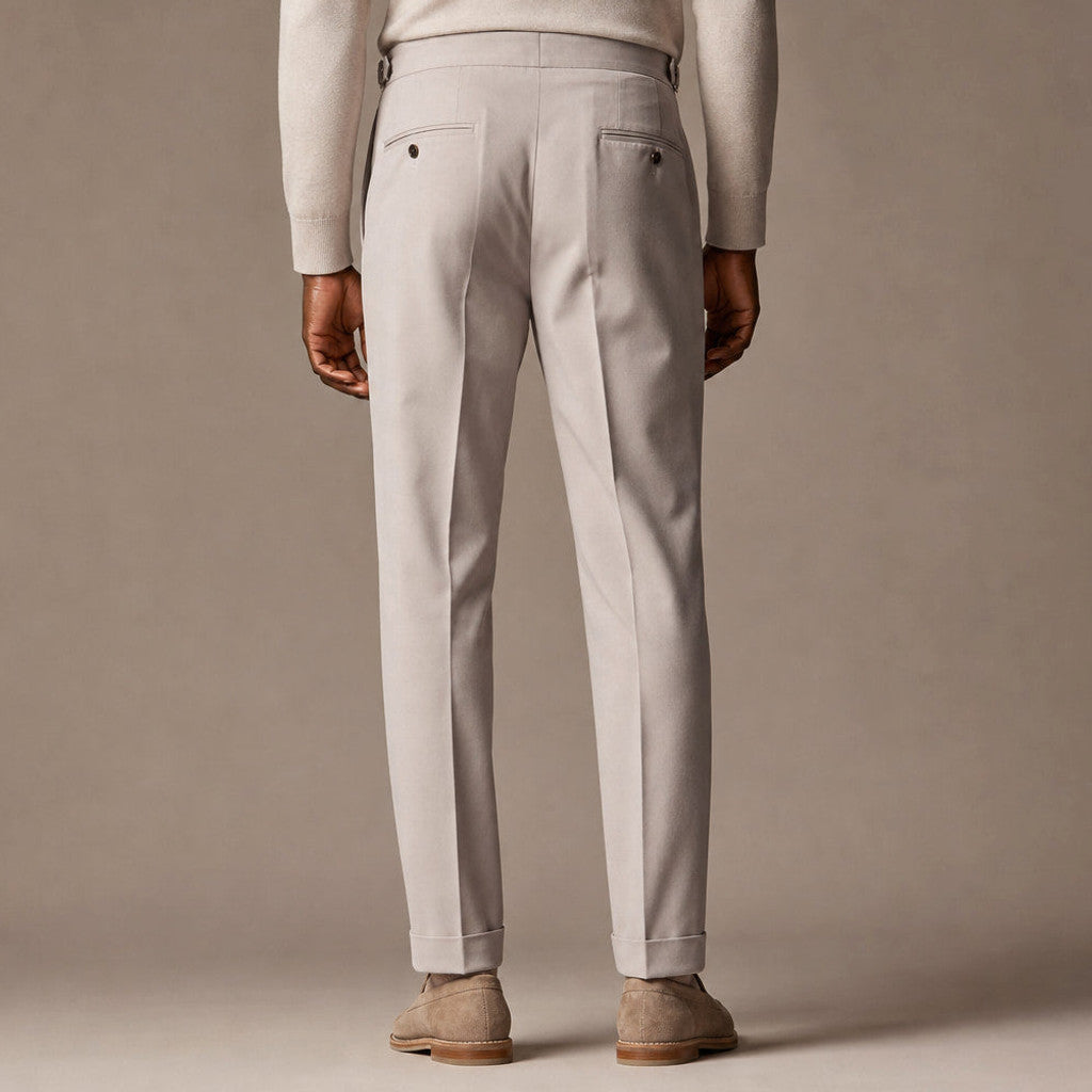 Velton | Dress Trousers Pleated Front Adjustable Waist – Styled Editorial Shot