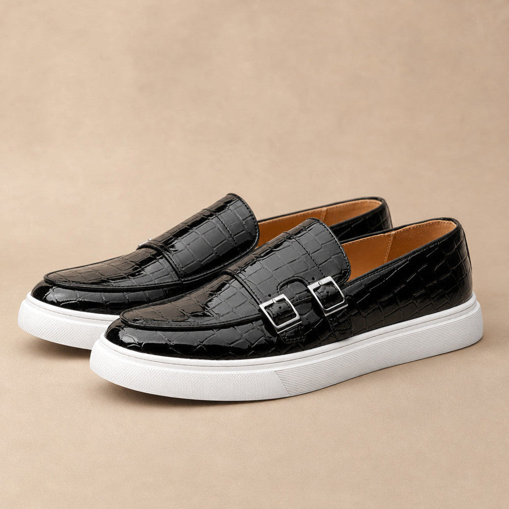 Vendrick | Loafer Shoes Croc Embossed Buckle Black – Product Photo